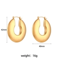 Chunky gold hollow hoop earrings in polished titanium steel, size 42mm by 40mm - Gold Hollow Flat Oval Hoop