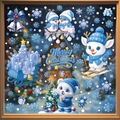 Blue Christmas window clings set with reindeer, snowflakes and Merry Christmas text - 4-Pack Set BQ536+539+540+543