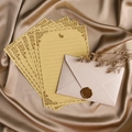 Vintage linen envelope set with rabbit paper and gold 'Love You' wax seal on satin - 3 White Envelopes + 10 Rabbit Kraft Papers + 3 Wax Seals / White
