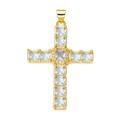 Exquisite gold-plated cross pendant with vibrant light blue rectangle gems and clear crystals - Pendant 74 (Gold Light Blue Stone Luxury Cross)