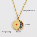 Detailed view of golden pendant with colorful zircons, size 1.8cm and 45cm chain length - Colorful Round Disc