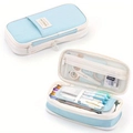 Large capacity canvas pencil case in light blue with special multi-pocket organizer design - Twill Sky Blue