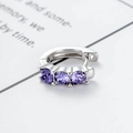 Silver earring hoop with three round purple zircons in a minimalist prong setting - Purple (Single Piece)