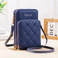 Bolso bandolera azul oscuro para móvil con tres cremalleras y costuras de mariposa - Azul