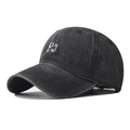 Casquette de baseball rétro en coton délavé avec broderie chien en gris anthracite - Réglable / Noir Lavé (Chien)