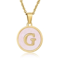 Pink shell necklace with 18K gold plated stainless steel G-letter pendant on white background - Gold G (With Chain)