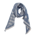 Detail of blue and beige geometric pattern scarf with soft texture and fringe edges - Dot Blue White