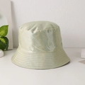 Shiny light green PU leather bucket hat with multi-row stitching on the brim - M (56-58cm) / Beige Sequin