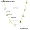 Detalle del collar bohemio de acero inoxidable dorado con piedras naturales de colores - Collar de Oro con Piedra Natural (TXP099) / Conjunto de Collar y Pulsera de Oro
