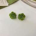 Stereo rose stud earrings in vibrant avocado green finish for women's fashion - Green 3D Flower (46# Silver Needle)