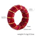 Red marble texture resin bracelet with gold stainless steel spacers and elastic band - Rose Red