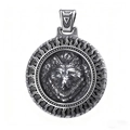 Pendentif Viking tête de loup en acier inoxydable argenté rétro avec gravure en relief - Pendentif Uniquement (B0805)