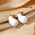 Minimalist white enamel teardrop earrings with gold accents, 3.13cm size - ER-1230 Large Creamy White Teardrop Studs