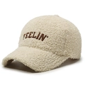 Beige faux shearling baseball cap featuring Feelin' embroidery and warm teddy fleece texture - Adjustable / Light Beige