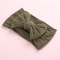 Close-up of olive green cable knit baby headband with a large decorative bow detail - Army Green