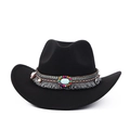 Détail du chapeau de cowboy avec bande perlée, pierre turquoise et franges grises - M (56-59cm) / Noir Gland Ethnique