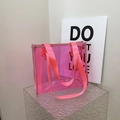 Minimalist pink transparent PVC tote bag with stylish wide fabric handles and sleek modern design - Pink