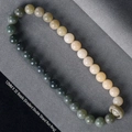Gradient bodhi seed bracelet with 12mm beads and a jade flat ring attachment - Gradient Green with Floating Ring (Double Loop)