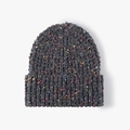 Dark gray knitted beanie with vibrant rainbow speckles and thick ribbed texture - One Size / Dark Grey (Colorful Speckled)