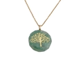Detailed view of Tree of Life pendant with green natural stone and delicate gold chain - Green Aventurine