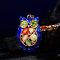 Blue enamel owl keychain with colorful rhinestones and gold-plated metal finish - A430 Owl R Royal Blue