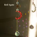 Hanging crystal suncatcher with red agate, golden moon and star prisms for garden decor - Red Agate