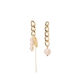 Asymmetric gold chain earrings with natural baroque pearls and handmade metal tag - Asymmetric Metal Chain Style