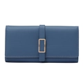 Minimalist long PU leather wallet in blue color with elegant metal buckle closure - Sky Blue
