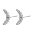 Silver crescent moon stud earrings with micro-paved white cubic zirconia stones - White Gold White Zircon Moon