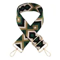 Detail of wide ethnic strap with green geometric jacquard weaving and gold metal hooks - 16-Green Green Beige