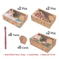 Set of 6 Christmas Kraft window cookie boxes with snowman, gingerbread, and Santa motifs - Gingerbread Box 6 Pcs/Pack