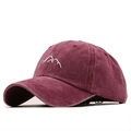 Gorra de béisbol granate lavado vintage con bordado de montaña para hombres y mujeres - Ajustable / Rojo Lavado