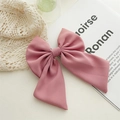 Elegant large Morandi pink fabric bow spring hair clip with fine woven texture - Pink
