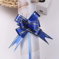 Dark blue satin pull bow with gold edges for gift wrapping and holiday decoration - Royal Blue Gold Edge