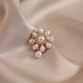 Elegant flower brooch with pink pearl center and crystal petals on champagne silk - 544# Pearl Flower