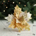 Golden and white sequined 20cm artificial poinsettia flower for Christmas tree decor - Gold