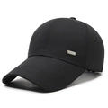 Classic black men's cotton baseball cap with a subtle metal fashion side plaque - Adjustable / Black