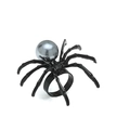 Anello ragno punk di Halloween in finitura nera con perla grigia e fascia aperta - Taglia unica/Regolabile / Nero