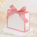 Elegant pink and white wedding favor box with a satin ribbon bow for gift packaging - Small / White with Pink Edge (Pink Ribbon)