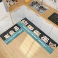 Blue-green and grey kitchen mat set with cartoon cat pattern and non-slip surface - Cute Kitchen Cat / 40*60cm