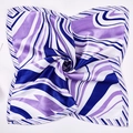Detail of square silk scarf with wavy blue and purple patterns in a swirl display - Blue Light Lines