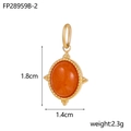 Ovale hanger van goudkleurig roestvrij staal met oranje natuursteen en vintage rand - Oranjerode Edelsteen