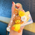 Yellow duck silicone keychain with brown bear hood and 'WHY DUCK' charm accessory - Brown Bear Headgear / Brown