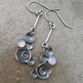Vintage bohemian geometric metal drop earrings featuring inlaid round opal stones - S084 Hammered Moonstone