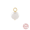 925 sterling silver pearl pendant accessory with golden loop for handmade DIY earrings - Gold Flat Round Pearl (#25)