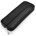 Beauty case portatile in rete di nylon nero con chiusura lampo in metallo argento - Nero