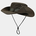 Detail of wide brim sun hat with metallic eyelets and adjustable chin strap - One Size / Army Green