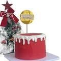 Merry Christmas acrylic cake topper with gold mirror finish on a festive red cake - Gold Disco Double Layer Wood Acrylic Merry Christmas