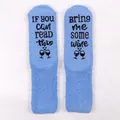 Blue coral fleece socks featuring anti-slip letter print for home comfort and warmth - One Size / Blue + Black Glue