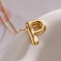 Minimalist gold balloon letter P pendant necklace with high polished mirror finish - Letter P